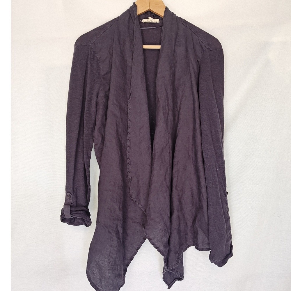 Cambridge‎ Dry Goods Linen Cardigan Open Waterfall Tab Sleeve Gray Purple 12